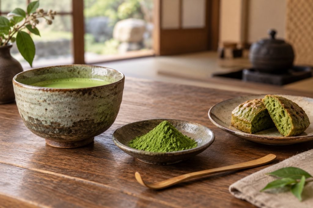 Editorial illustration: Culinary vs ceremonial matcha: choose for the finished drink or dish