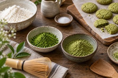 Editorial illustration: Matcha for baking: two powders worth a small recipe trial