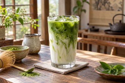 Editorial illustration: Iced matcha latte: a measured starting recipe