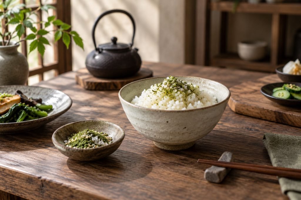 Editorial illustration: Savory matcha: start with a seasoning, not a whole pot