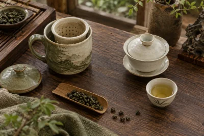 Illustrated tea setting — AI-generated editorial artwork