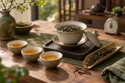 Illustrated tea setting — AI-generated editorial artwork