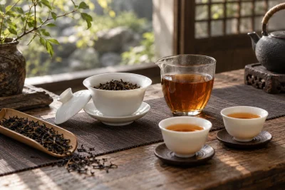 AI-generated tea and teaware scene for How to brew Chinese black tea: cup and gongfu starting points — editorial illustration